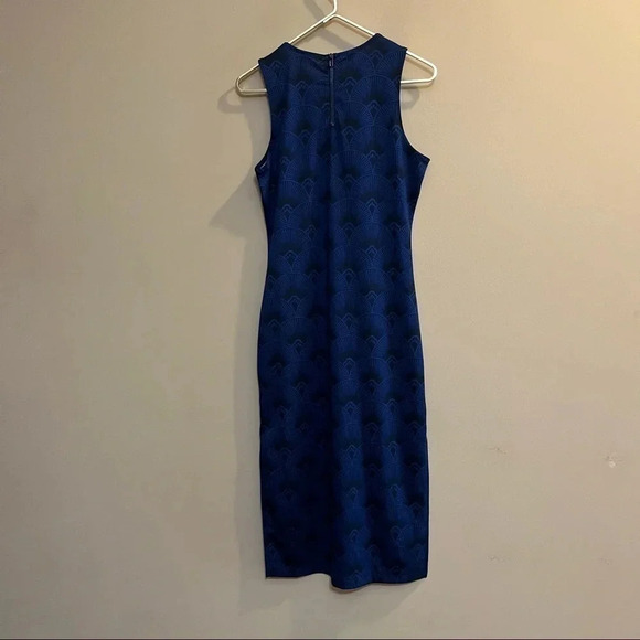 H&M NWT Fan Blue Black Sleeveless Midi Dress Sheath Bodycon Zipper - Picture 10 of 13
